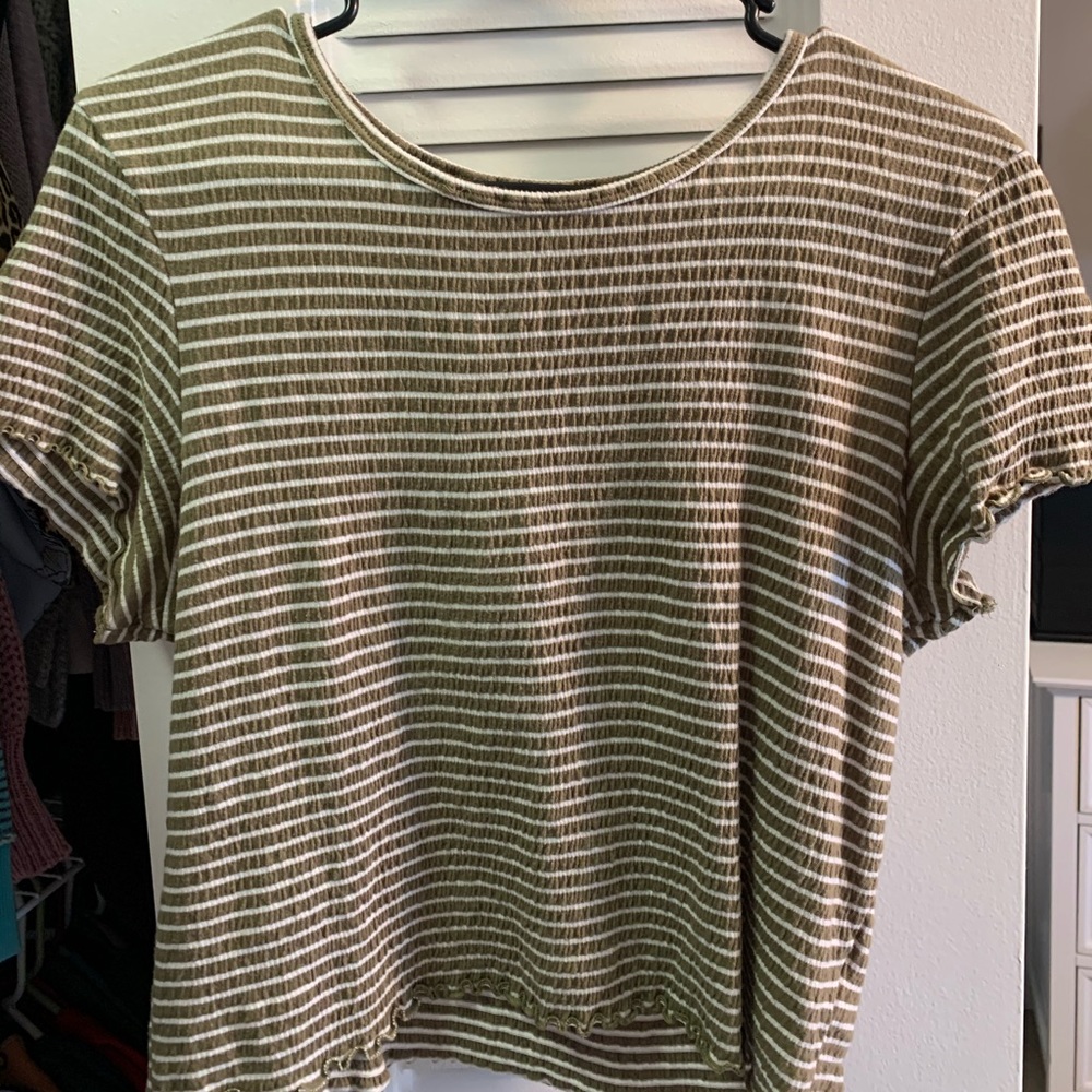 Green & white striped American Eagle tee